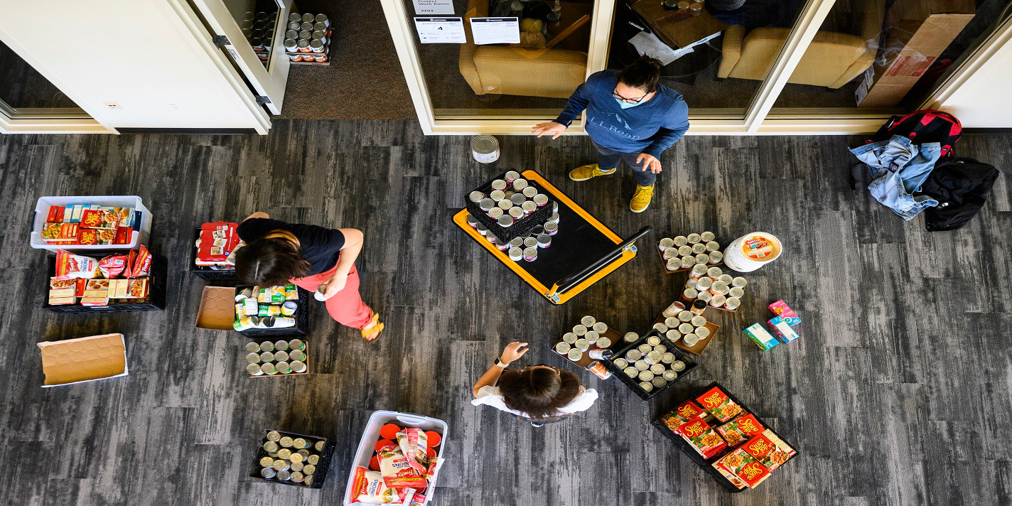 Food and canned goods distributed at the Student Activities Center