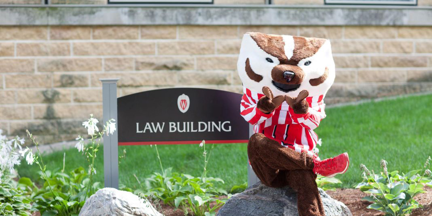 Bucky in front of the Law Building