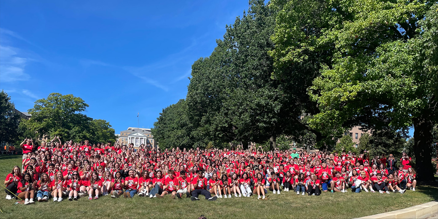 Students pose on Bascom Hill