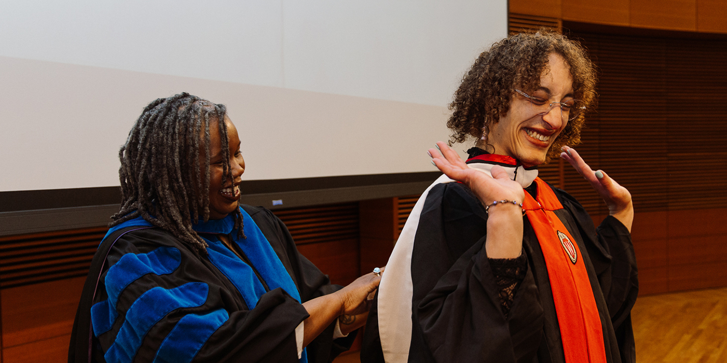 Graduating student showing during the ceremony
