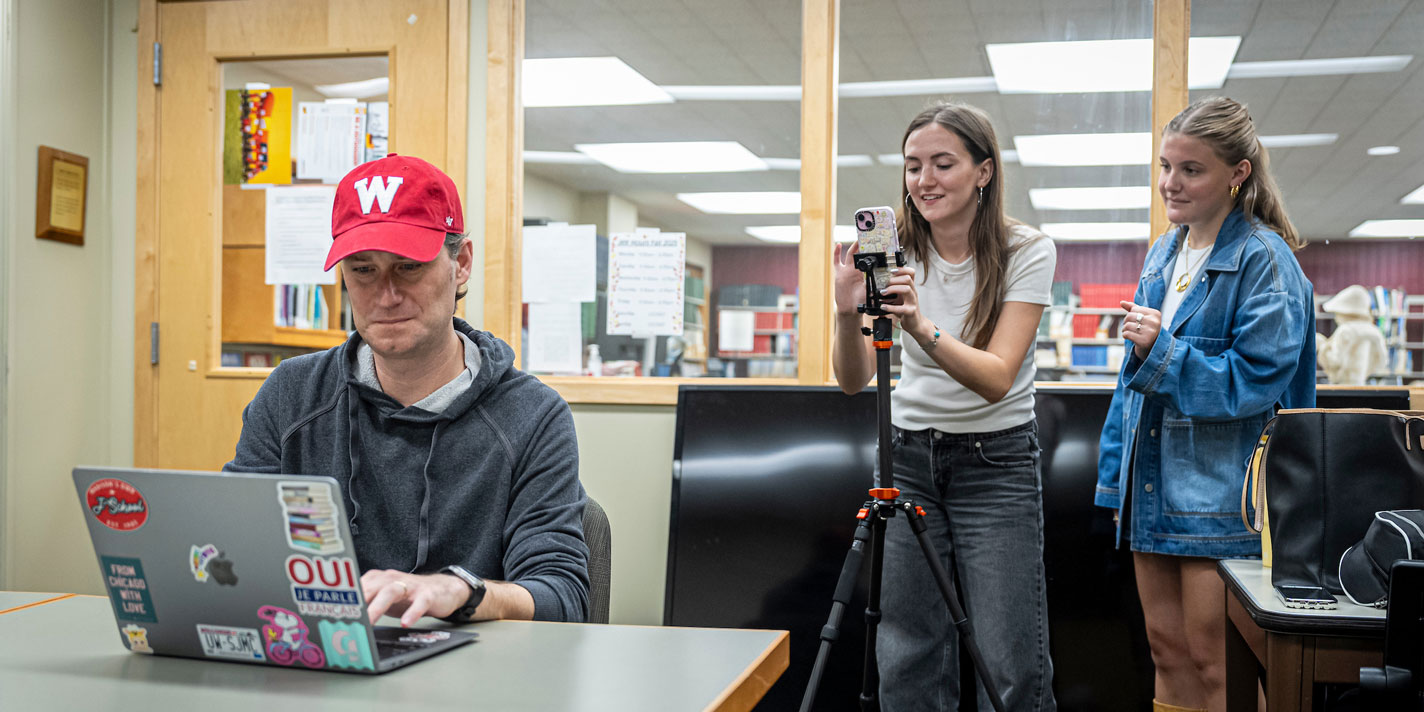 Students recording a school project